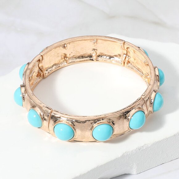 Baroque Vibe Gold Stretch Bangle Bracelets with Colorful Geometric Stones NEW - Picture 8 of 16
